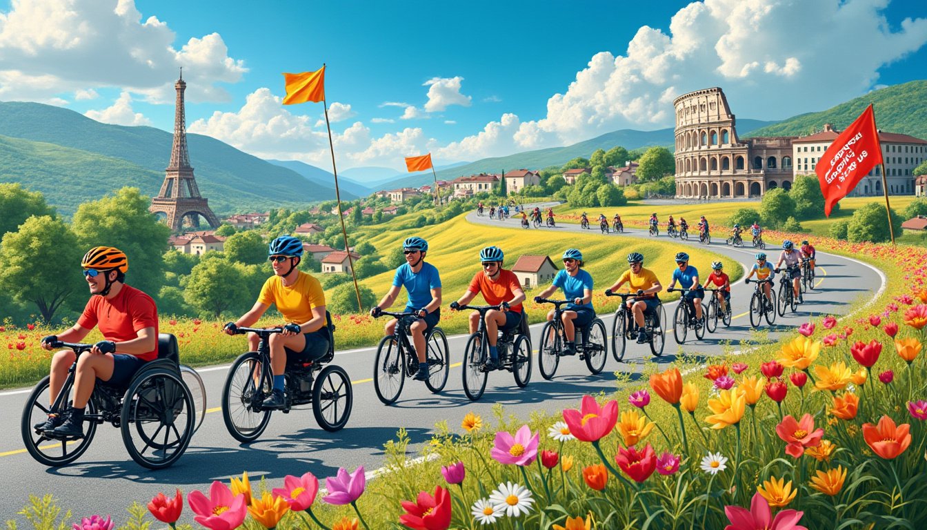 participez à un voyage inspirant à travers l'europe à vélo, où la découverte du sport adapté prend tout son sens. rejoignez-nous pour sensibiliser le public et promouvoir l'intégration des personnes en situation de handicap dans le monde du sport. un tour qui allie aventure, solidarité et engagement.
