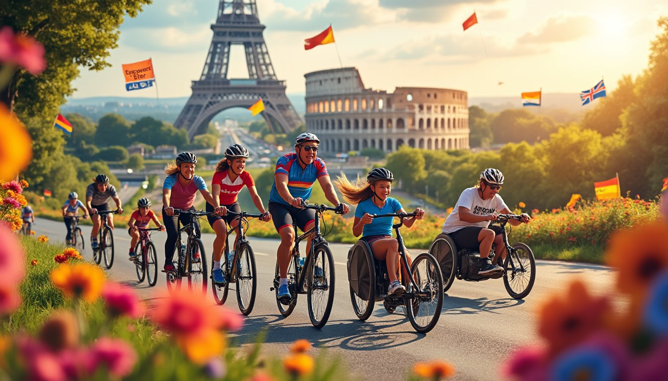 rejoignez-nous pour un tour d'europe à vélo au cœur du sport adapté. découvrez les histoires inspirantes d'athlètes, sensibilisez-vous à leur cause et soutenez l'inclusion par le sport. ensemble, faisons la différence!