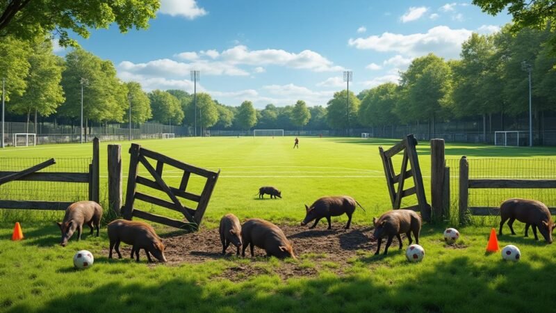 Des sangliers s’invitent sur le terrain : un portail forcé menace la saison des clubs sportifs