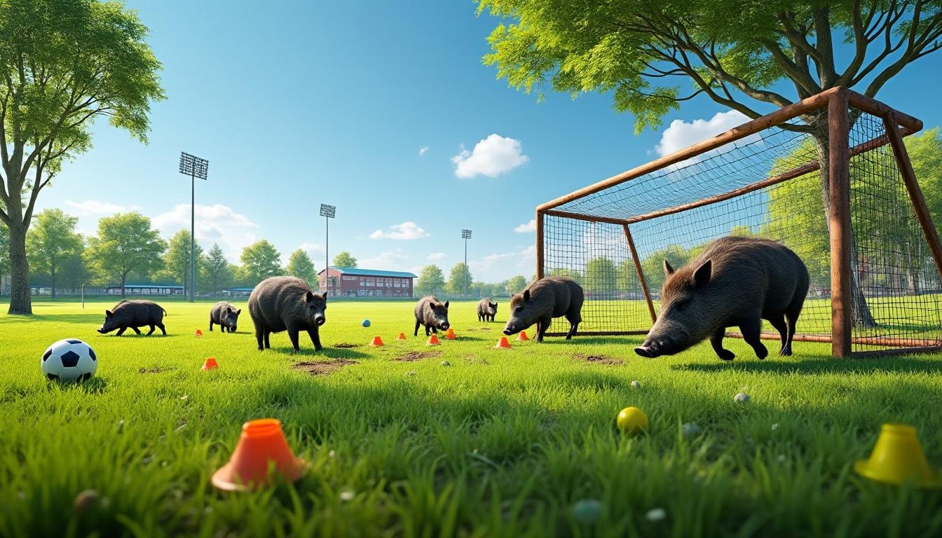 découvrez comment l'incursion inattendue de sangliers sur le terrain, suite à un portail forcé, met en péril la saison des clubs sportifs. une situation qui soulève des enjeux inattendus pour les équipes locales.