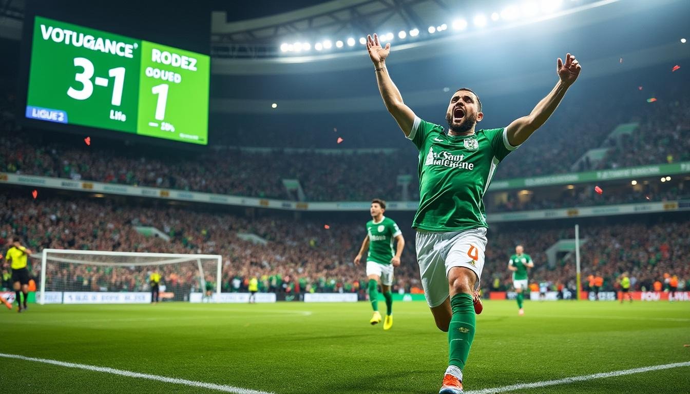 découvrez comment l'asse a dominé rodez lors de cette rencontre de ligue 2, s'imposant avec brio pour s'emparer de la première place du classement.
