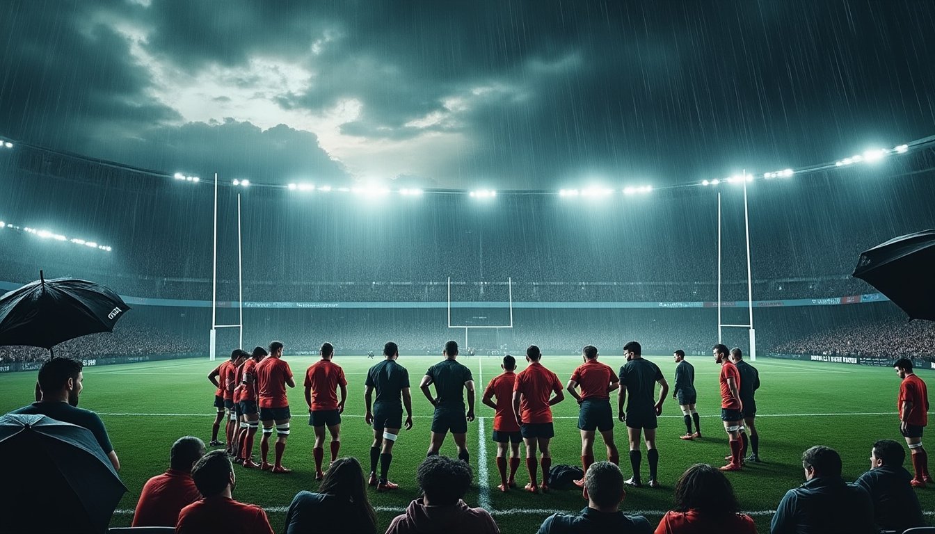 en raison d'une violente tempête, le match tant attendu entre toulon et la rochelle dans le top 14 voit son coup d'envoi repoussé. découvrez les dernières informations sur ce choc sportif perturbé par la météo.