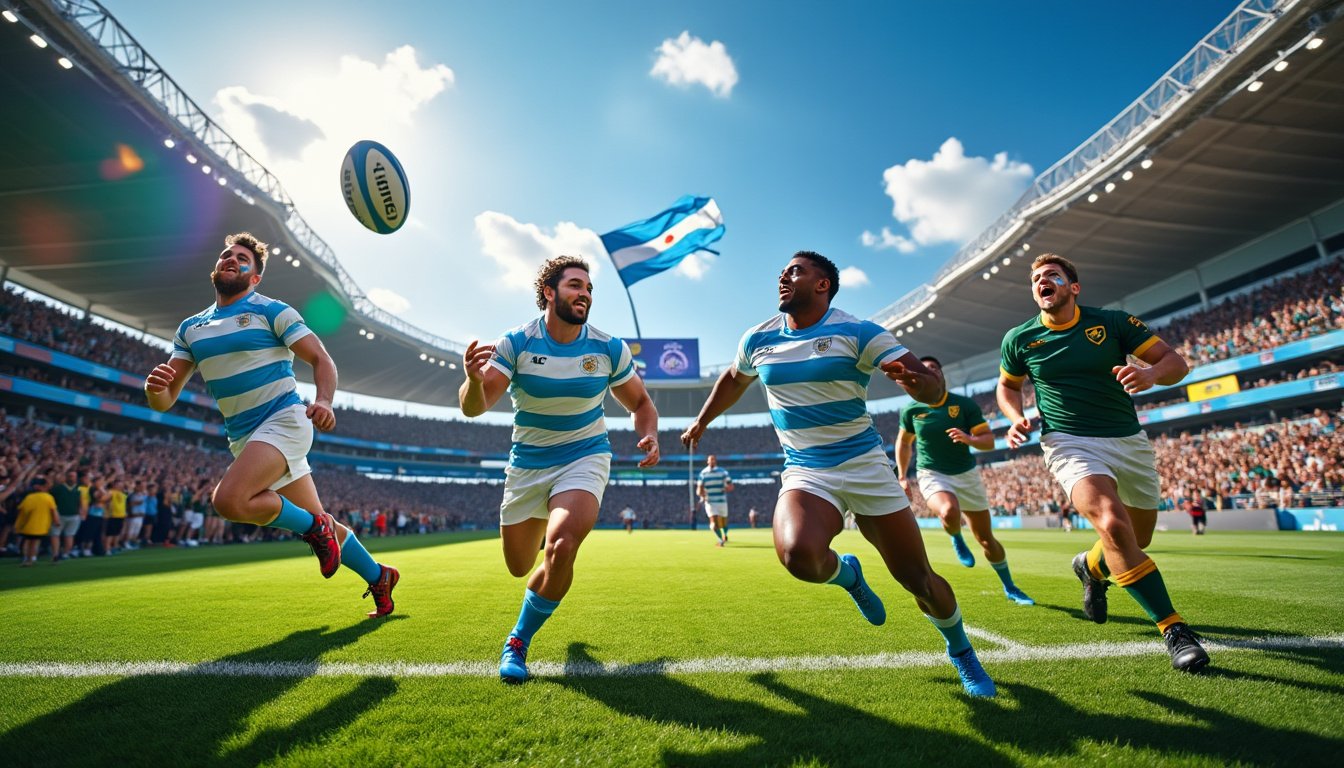 vivez chaque moment du match entre l'argentine et l'afrique du sud en direct ! suivez le score, les temps forts et toutes les actions de ce duel décisif du rugby championship.